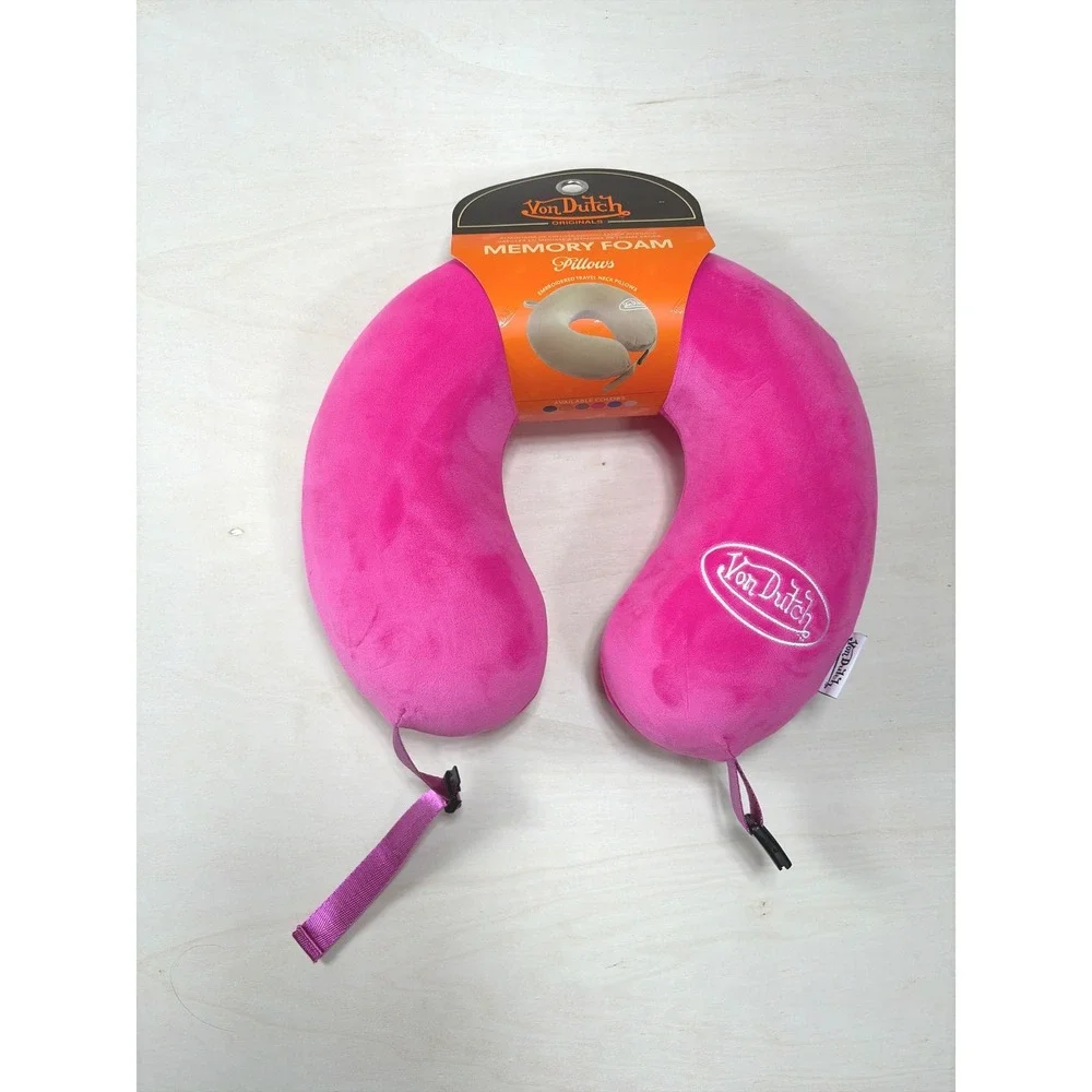 Von Dutch Hot Pink Embroidered Logo Travel Neck Pillow with Buckle Strap